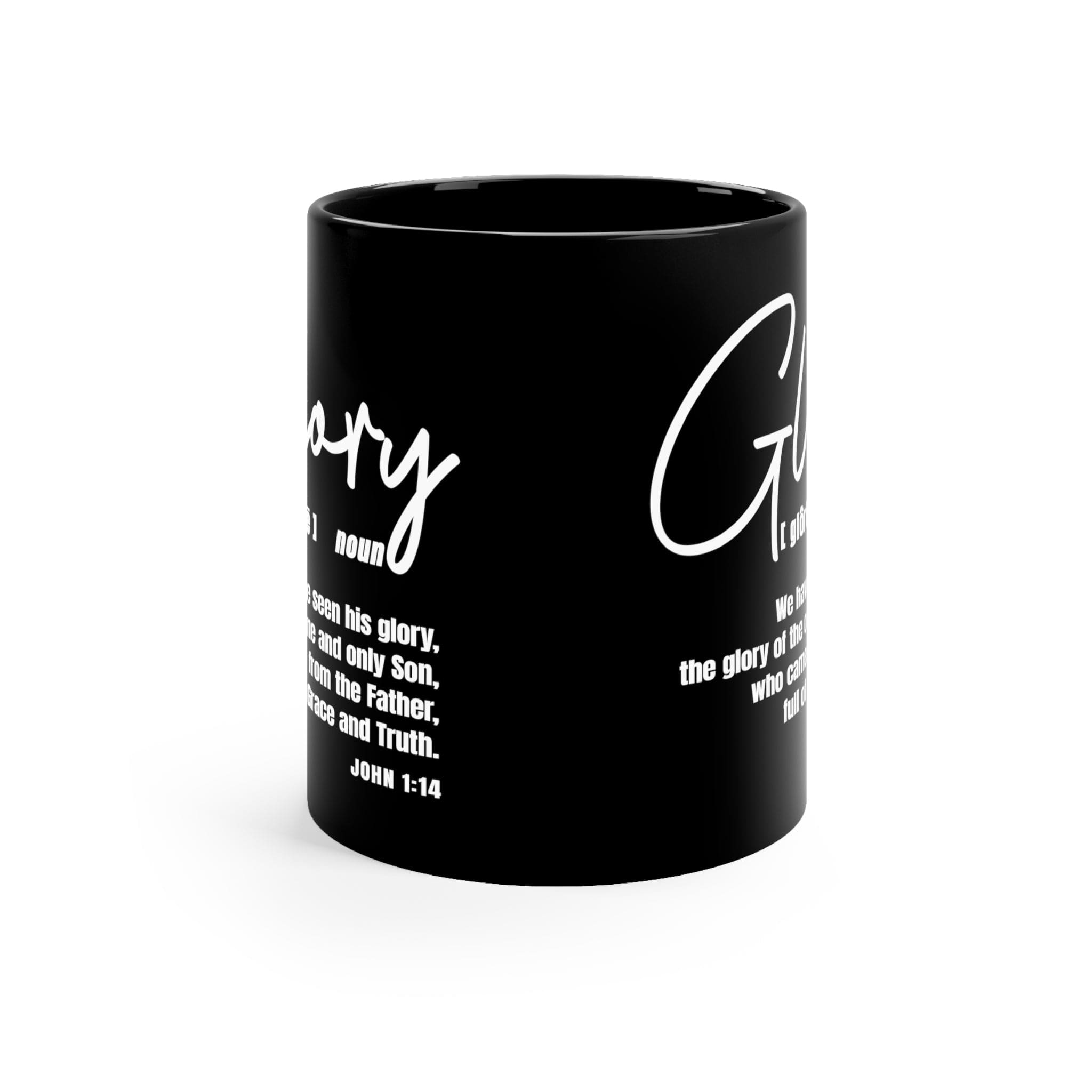 “Glory” Black Ceramic Mug 11oz – Christian Inspirational Coffee Cup, Faith-Based Gift, Scripture Style Drinkware