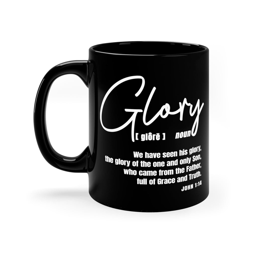 “Glory” Black Ceramic Mug 11oz – Christian Inspirational Coffee Cup, Faith-Based Gift, Scripture Style Drinkware