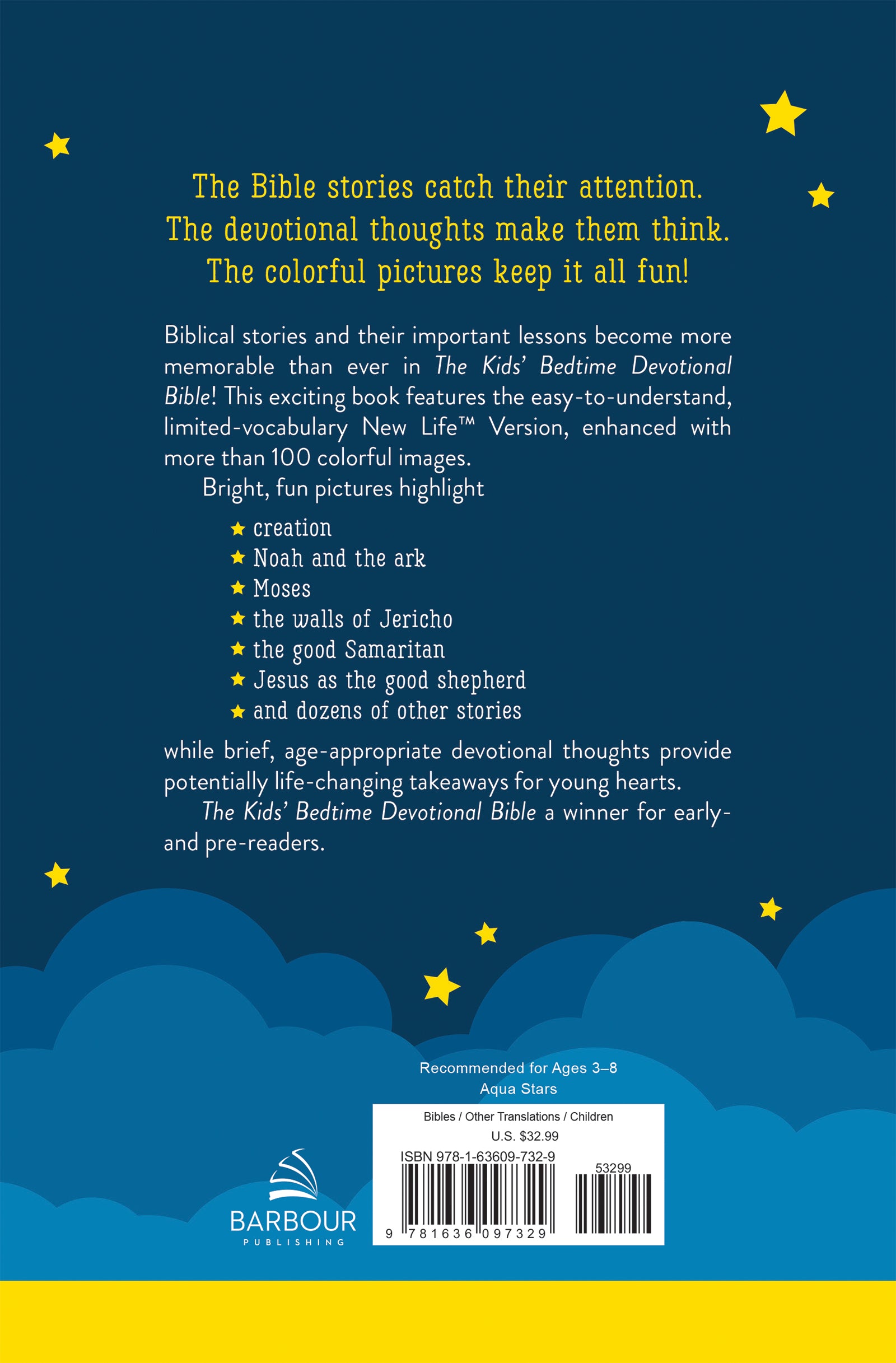 The Kids' Bedtime Devotional Bible (NLV – Aqua Stars) – Nighttime Bible Stories for Children, Christian Kids Devotional Book