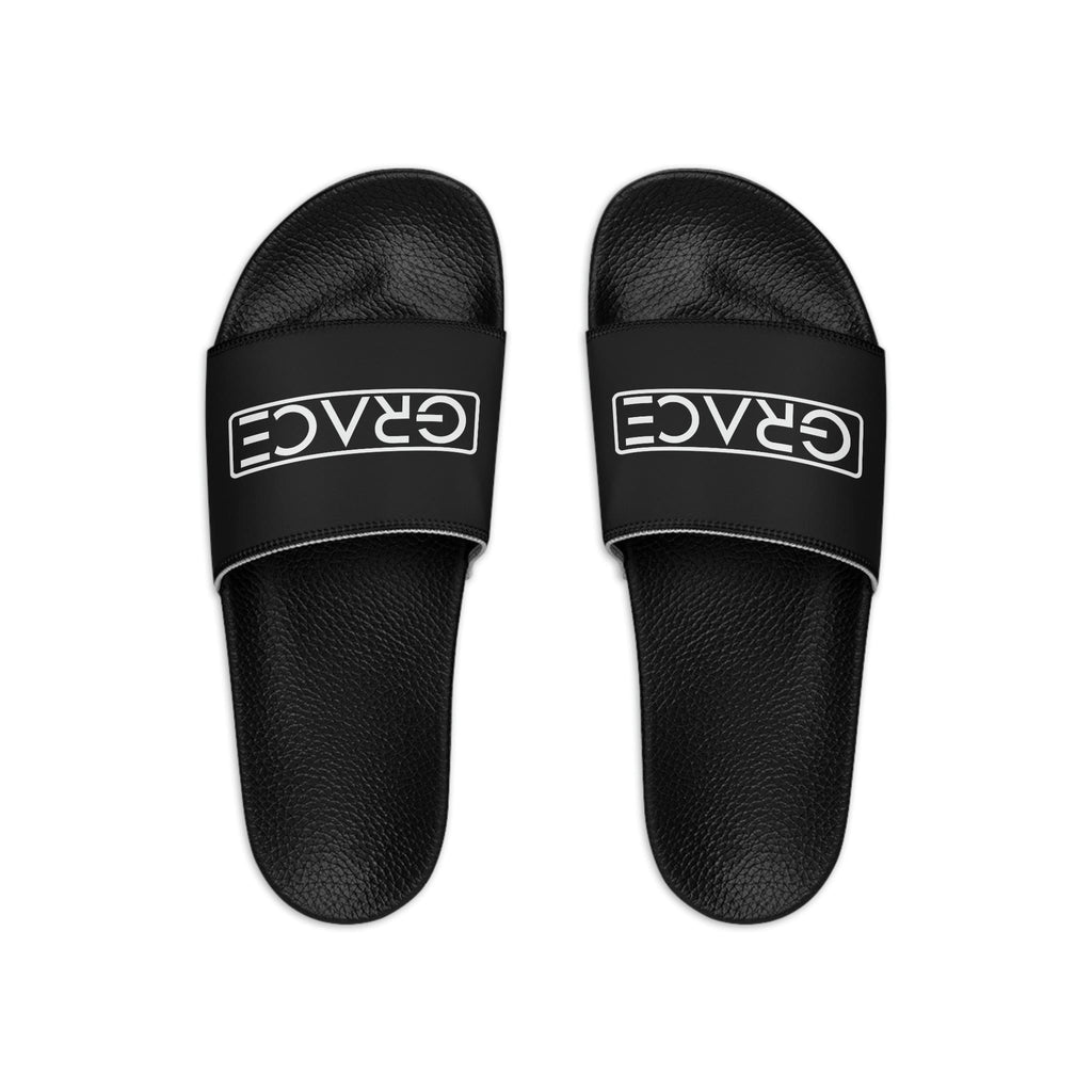 Men’s Black Slide Sandals – Christian “Grace” Faith-Inspired Comfort Slides | Lightweight Non-Slip Summer Footwear