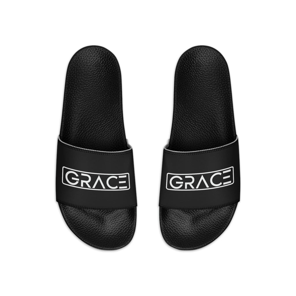 Men’s Black Slide Sandals – Christian “Grace” Faith-Inspired Comfort Slides | Lightweight Non-Slip Summer Footwear