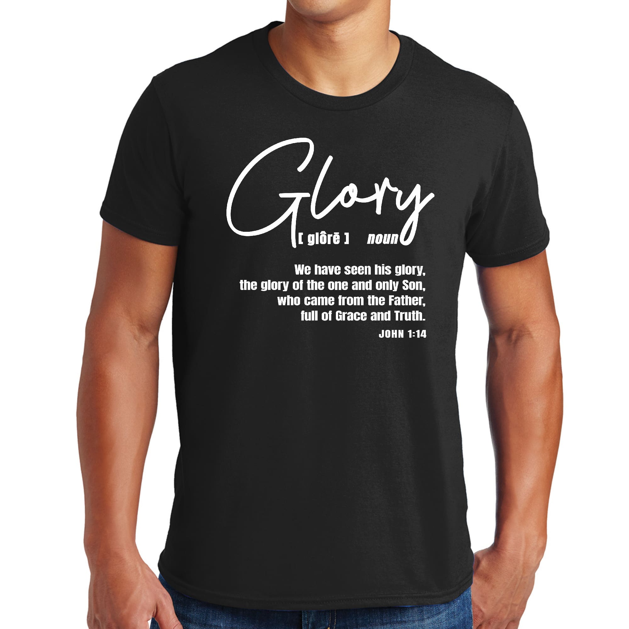 Men’s “Glory” Christian Graphic T-Shirt – Faith-Based Inspirational Tee, Bella Canvas 3001 Soft Cotton Shirt
